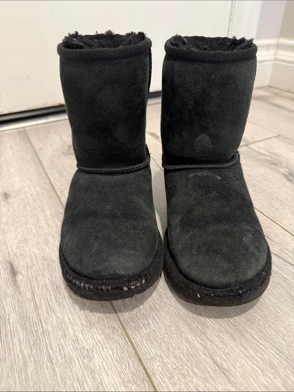 UGG Kids Black Classic Short Suede Shearling Boots